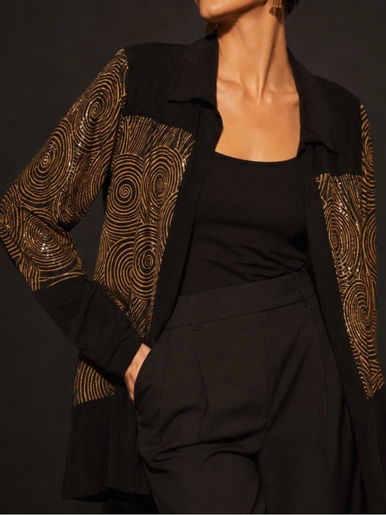 Kokomo Sweaters - NWT Kokomo Unlimited Vintage Blouse Black Gold Swirl Sequin XL 90s Art Wear